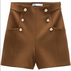 Zara Brown High Waist Button Front Shorts M | NWT